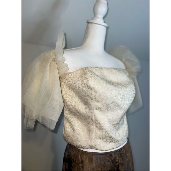 Anthropologie Cream Tulle Off-The-Shoulder Top LARGE - Picture 4 of 12